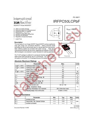 IRFPC50LCPBF datasheet  